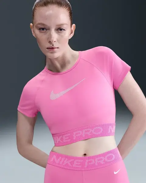 Nike Pro Womens Dri-FIT Short-Sleeve Cropped Graphic Top M