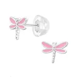 SILVER Dětské stříbrné náušničky Vážka, premium, puzetové, silikon