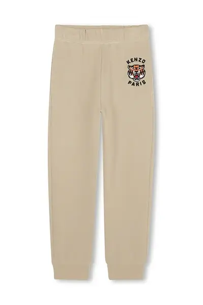 Dětské bavlněné tepláky Kenzo Kids béžová barva, s aplikací, K61455