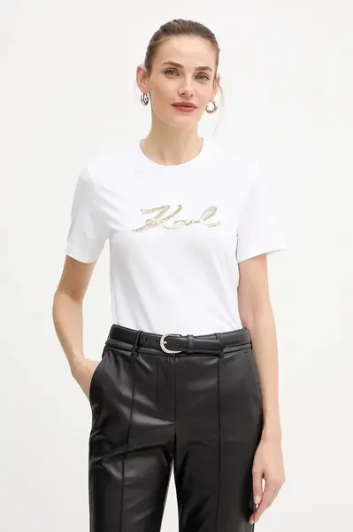 Bavlněné tričko Karl Lagerfeld dámské, bílá barva, A4W17052