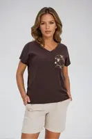 Marisse Brown Cotton T-Shirt With Decorative Pocket