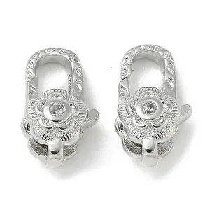 Brass Micro Pave Clear Cubic Zirconia Lobster Claw Clasps