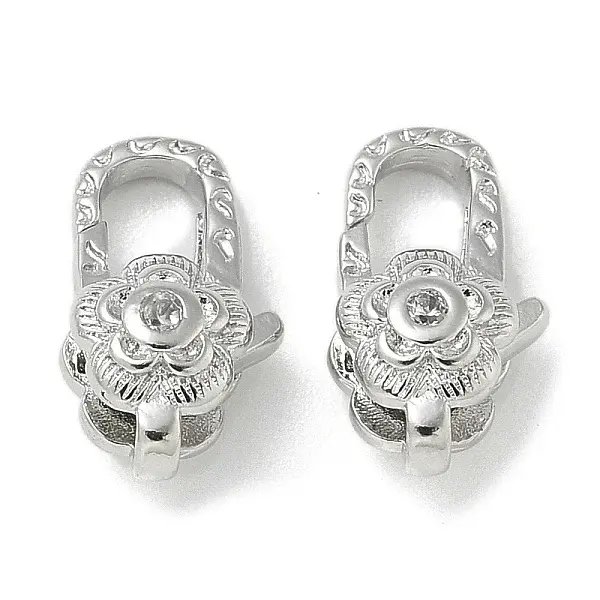 Brass Micro Pave Clear Cubic Zirconia Lobster Claw Clasps