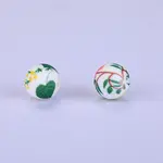 Printed Round with Leaf Pattern Silicone Focal Beads