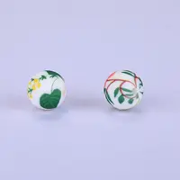 Printed Round with Leaf Pattern Silicone Focal Beads