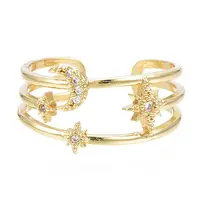 Sparkling Cubic Zirconia Moon & Star Cuff Ring