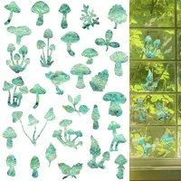 4PCS 2 Styles PVC Stickers Dazzling Color Window Stickers 3D Laser Mushroom Electrostatic Glass Window Stickers