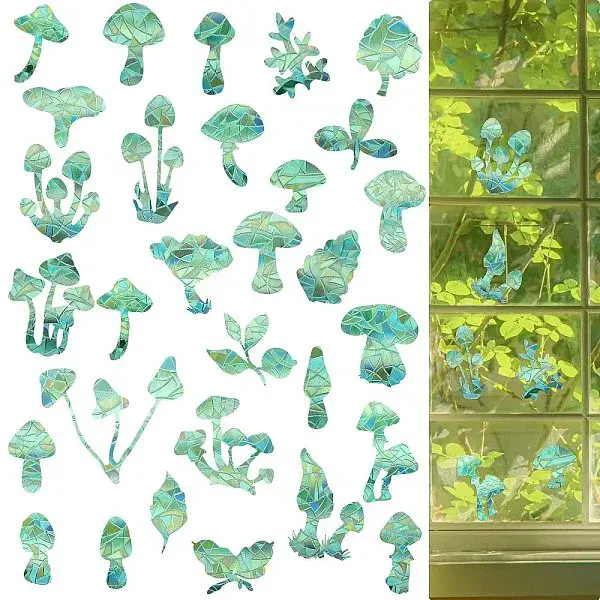 4PCS 2 Styles PVC Stickers Dazzling Color Window Stickers 3D Laser Mushroom Electrostatic Glass Window Stickers