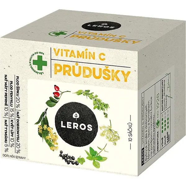 Leros Vitamín C Průdušky bylinný čaj pro podporu zdraví dýchacích cest 10x1,5 g