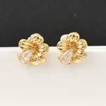 Brass Micro Pave Clear Cubic Zirconia Flower Stud Earrings
