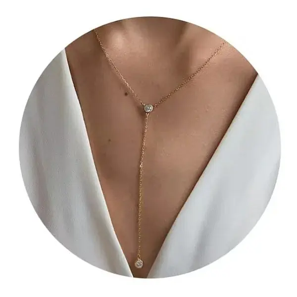 1Pc Brass Clear Cubic Zirconia Y Pendant Necklaces