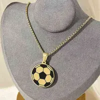 201 Stainless Steel Black Enamel Football Pendant Box Chain Necklaces