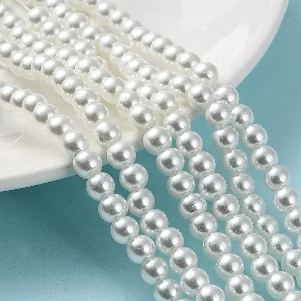 Baking Paint Pearlized Glass Pearl Round Bead Strands
