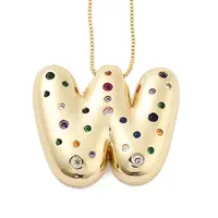 Brass Micro Pave Cubic Zirconia Letter Pendant Necklaces