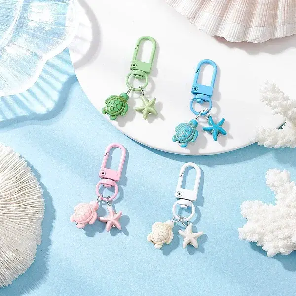 4Pcs Turtle & Starfish Synthetic Turquoise Pendant Decorations
