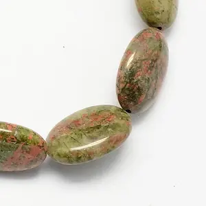 Flat Oval Gemstone Natural Unakite Stone Beads Strands