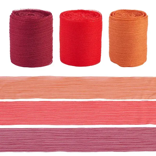3 Rolls 3 Colors Wrinkle Polyester Ribbon
