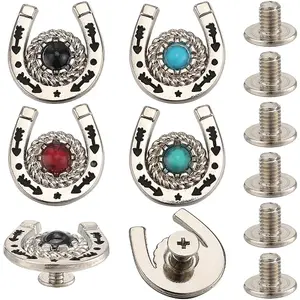 8 Sets 4 Colors Zinc Alloy & Resin Coin Screw Rivet