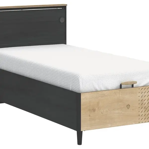 Studentská postel 100x200cm s úložným prostorem a usb sirius - dub