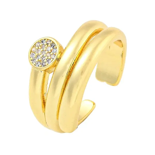 Brass Micro Pave Clear Cubic Zirconia Round Open Cuff Ring for Women