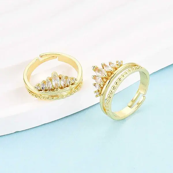 Brass Micro Pave Cubic Zirconia Cuff Rings for Women