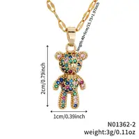 Fashionable Brass Colorful Cubic Zirconia Cartoon Bear Pendant Necklaces