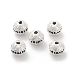 Brass Micro Pave Cubic Zirconia Beads
