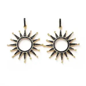 Brass Micro Pave Black Cubic Zirconia Solar Eclipse Pendants