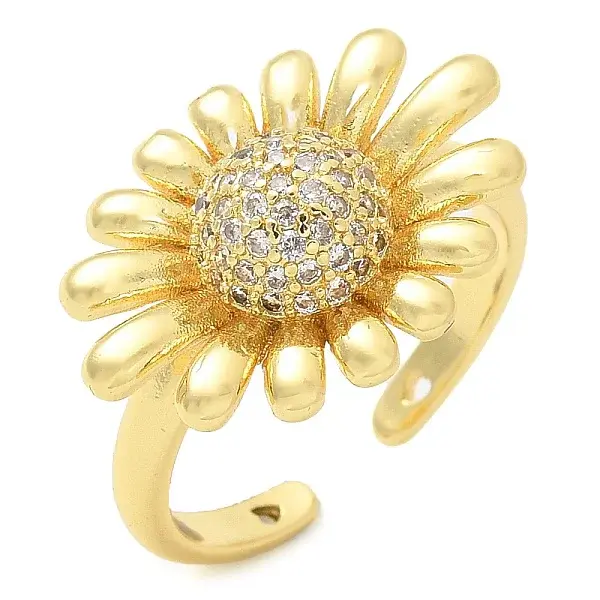 Brass Micro Pave Clear Cubic Zirconia Cuff Rings