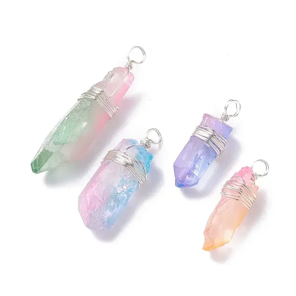 Electroplate Natural Quartz Crystal Pendants