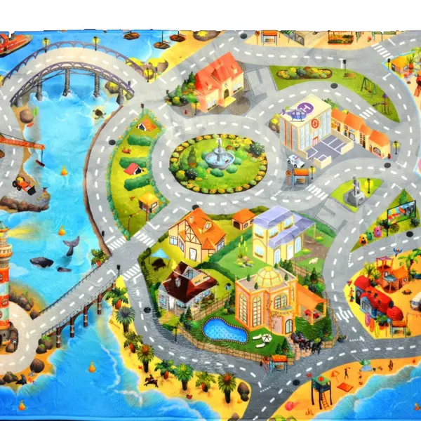 Detský koberec 3d ultra soft mesto s plážou - 130 x 180cm