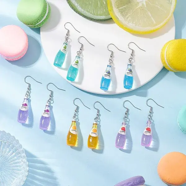 Resin Cocktail Pendants & 304 Stainless Steel Dangle Earrings for Women