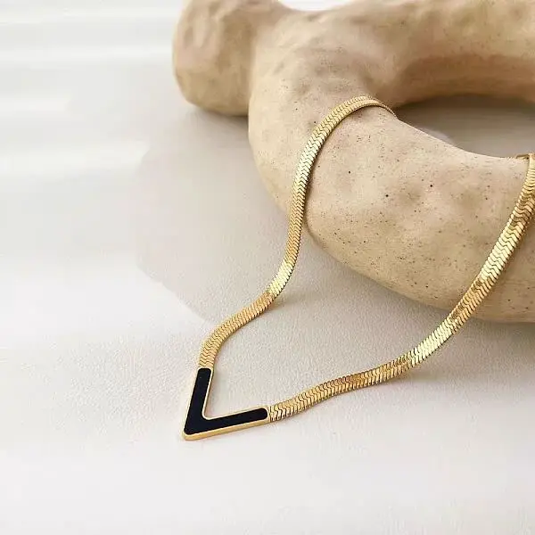 Letter V 304 Stainless Steel with Natural Shell Pendant Necklaces