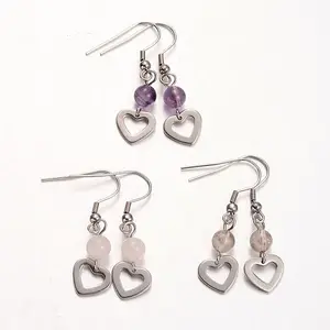Heart Natural Gemstone Dangle Earrings