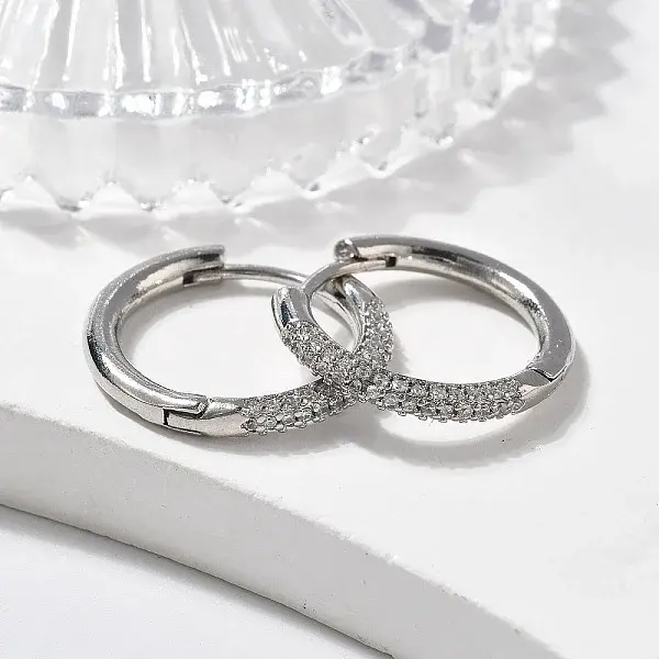 Brass Micro Pave Cubic Zirconia Huggie Hoop Earrings