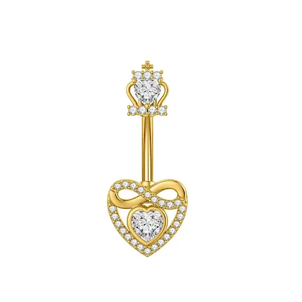 304 Stainless Steel Pave Clear Cubic Zirconia Curved Barbell Belly Rings