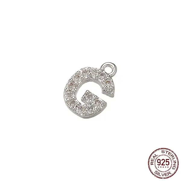 Real Platinum Plated Rhodium Plated 925 Sterling Silver Micro Pave Clear Cubic Zirconia Charms