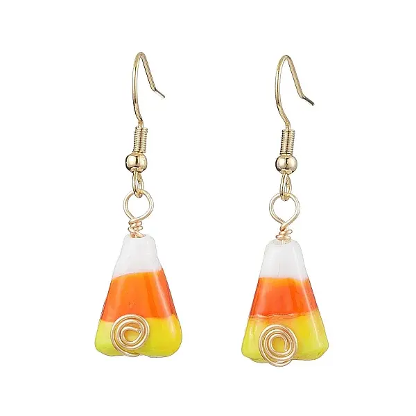 Candy Corn Handmade Lampwork Dangle Earrings