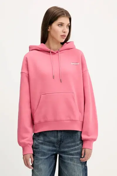 Mikina Guess Jeans dámská, černá barva, s kapucí, s potiskem, W4BQ21 KC811