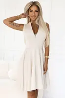 573-3 Exclusive dress with flared bottom and gold zipper - beige