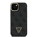 Zadní kryt Guess PU 4G Strass Triangle Logo Stand Camera Frame MagSafe Zadní pro Apple iPhone 13, černá