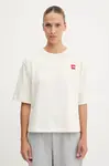 Bavlněné tričko The North Face Redbox dámské, béžová barva, NF0A8EG6QLI1