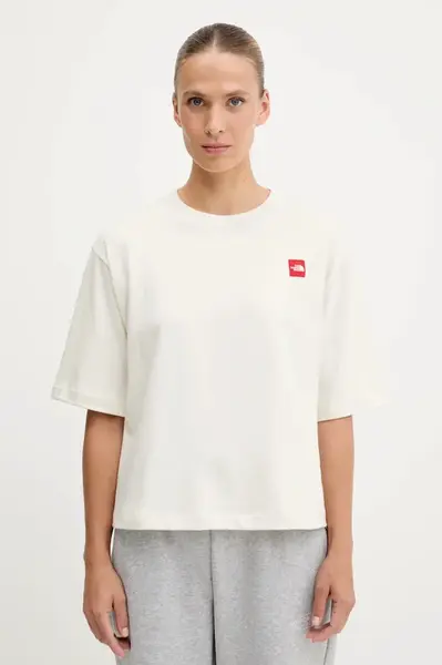 Bavlněné tričko The North Face Redbox dámské, béžová barva, NF0A8EG6QLI1