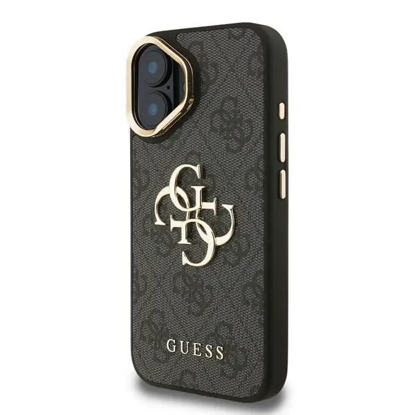 Zadní kryt Guess PU 4G Metal Logo Stand Camera Frame pro Aplle iPhone 16, černá