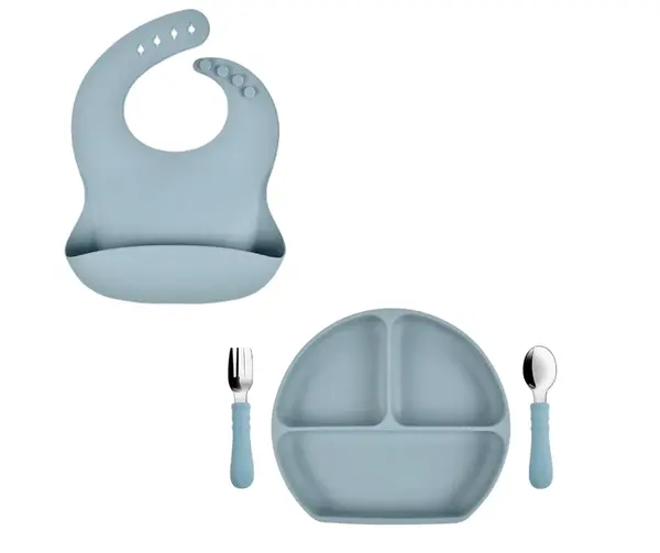 Martons jedálenská sada silikónová 4-dielna, Dusty blue