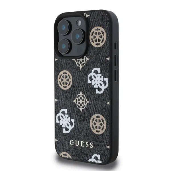 Zadní kryt Guess PU 4G Peony MagSafe pro Apple iPhone 16 Pro Max, černá