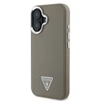 Zadní kryt Guess PU Grained Triangle Logo pro Apple iPhone 16, hnědá