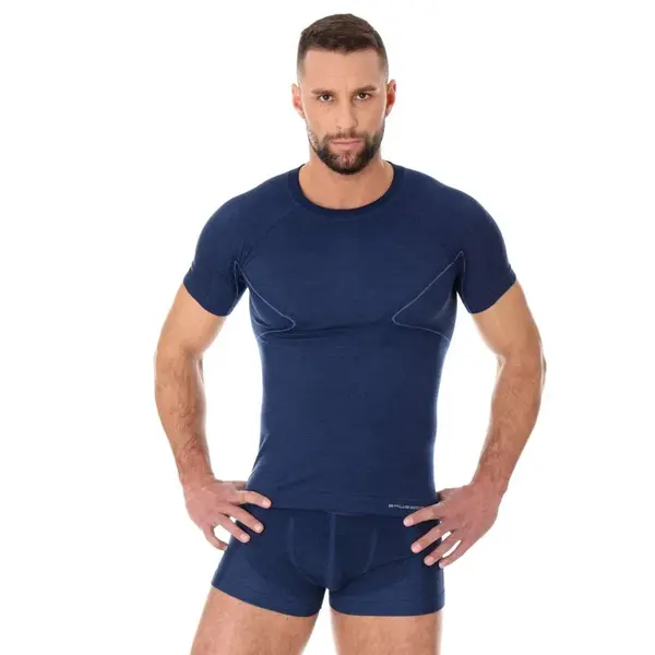 Pánské tričko Brubeck Active Wool s krátkým rukávem Navy Blue XXL