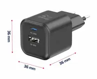 SWISSTEN SÍŤOVÝ ADAPTÉR GaN 1x USB-C 20W PD + 1x USB-A 18W QC ČERNÁ