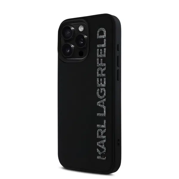 Zadní kryt Karl Lagerfeld 3D Rubber Glitter Logo Karl pro Apple iPhone 16 Pro Max, černá